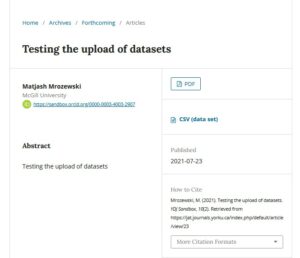 An article's metadata page showing the link to the data set file